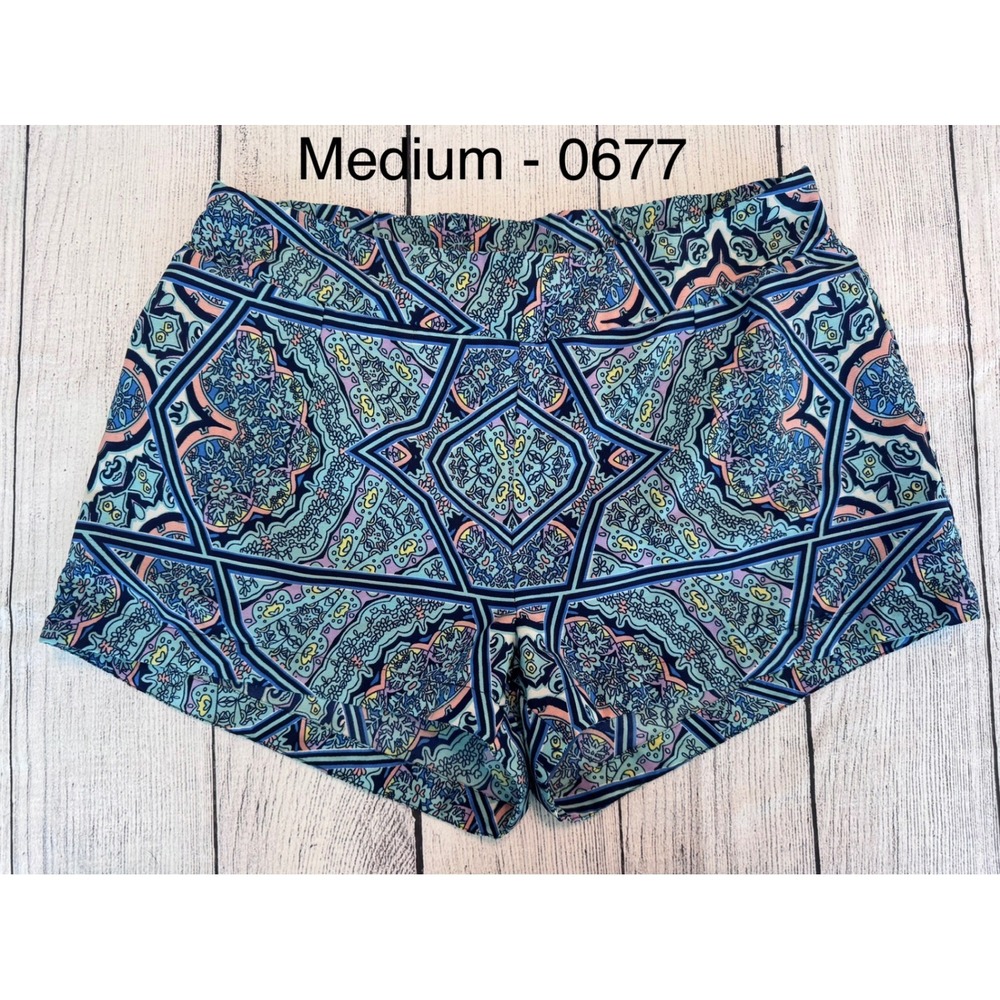 Dizzy Gal Womens Blue Geometric Paisley Print Elastic Waist Shorts Size Medium
